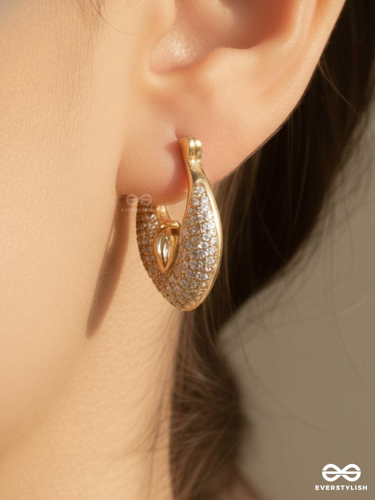TEARDROPS FROM HEAVEN - 18K GOLD PLATED ANTI-TARNISH EARRINGS INLAID WITH CUBIC ZICRONIA STONES