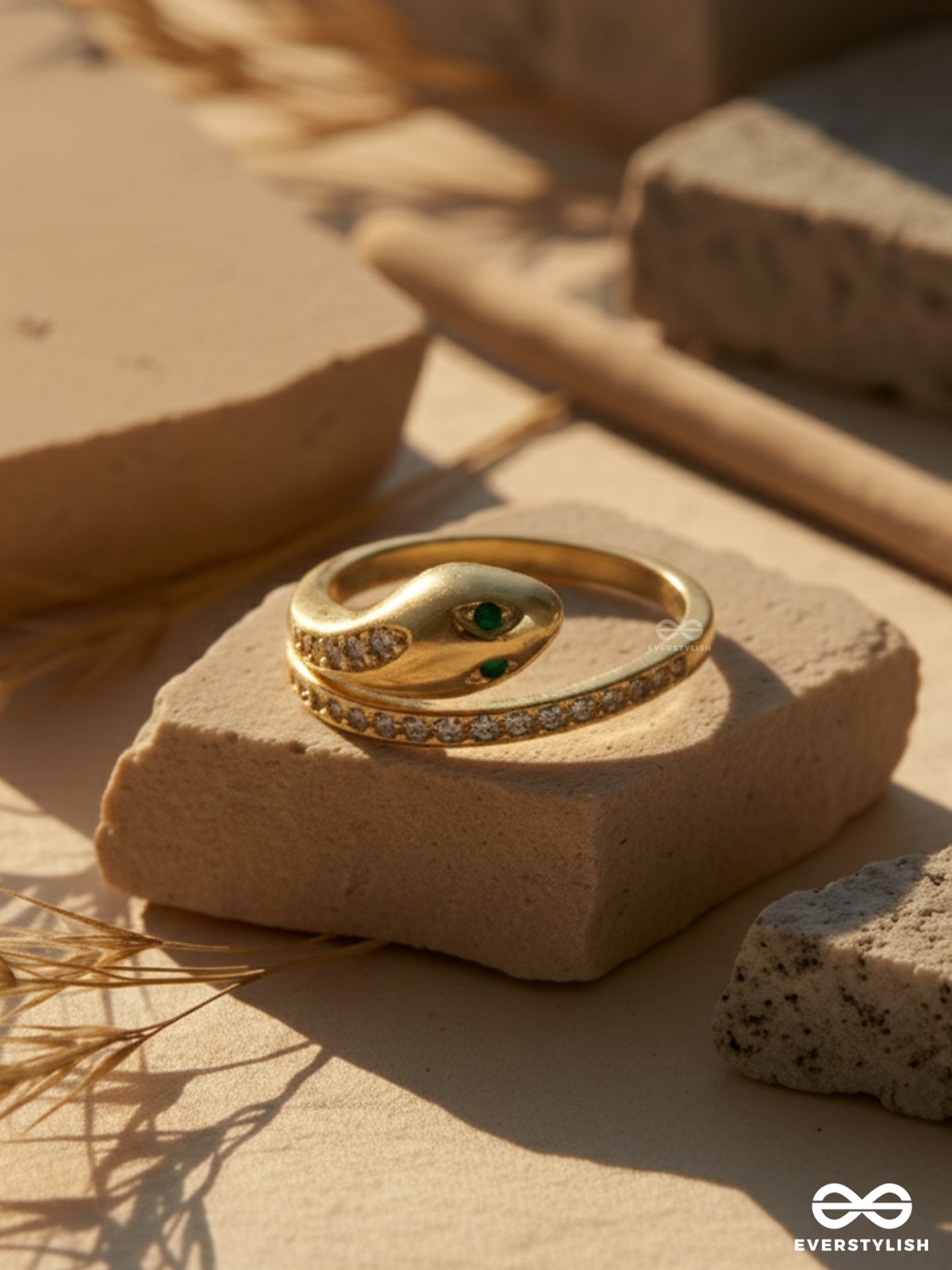 SERPENTINE GRACE - 18K GOLD PLATED ANTI-TARNISH SNAKE SHAPED RING INLAID WITH CUBIC ZICRONIA STONES