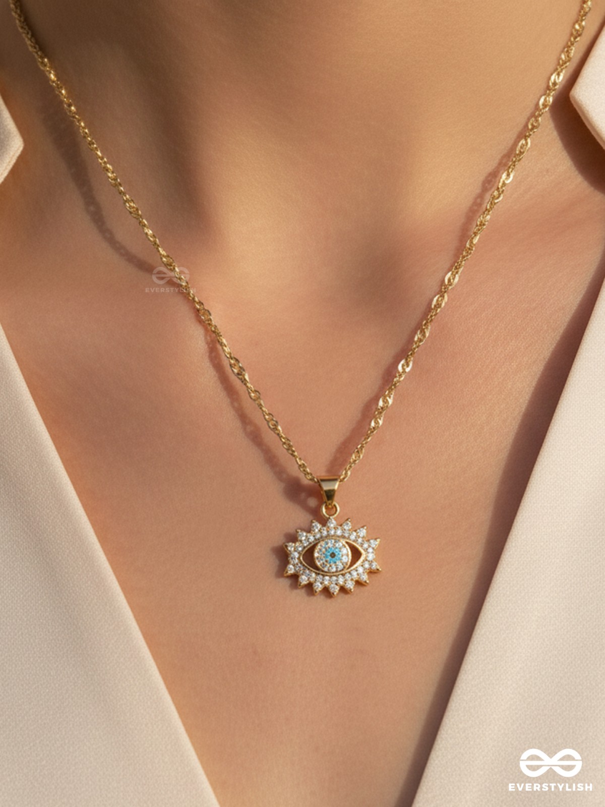VIVID ALLURE - 18K GOLD PLATED ANTI-TARNISH EVIL EYE NECKLACE WITH CUBIC ZICRONIA STONES