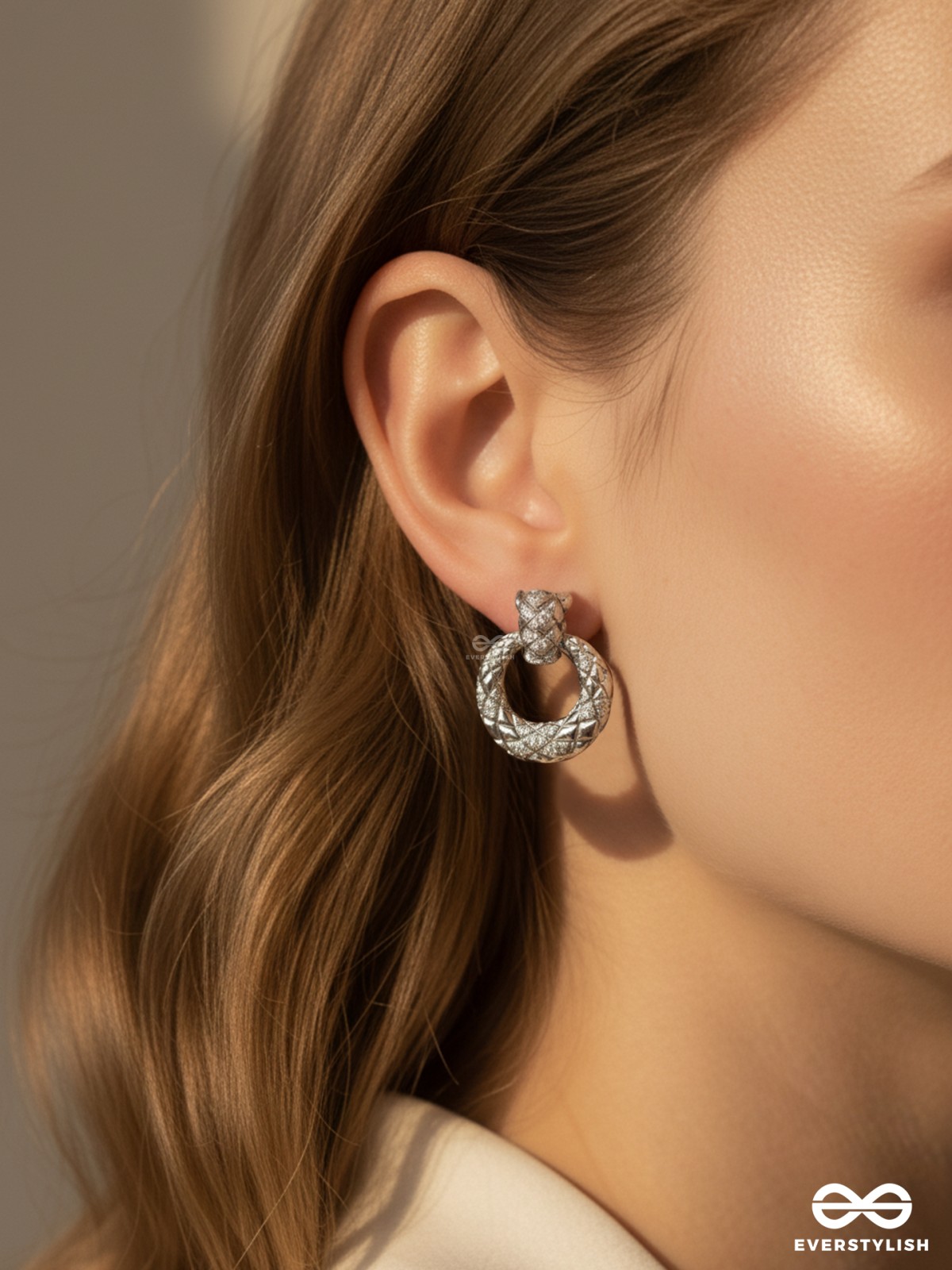 TWISTED GLOW- SILVER-PLATED ANTI-TARNISH EMBELLISHED ROUND EARRINGS