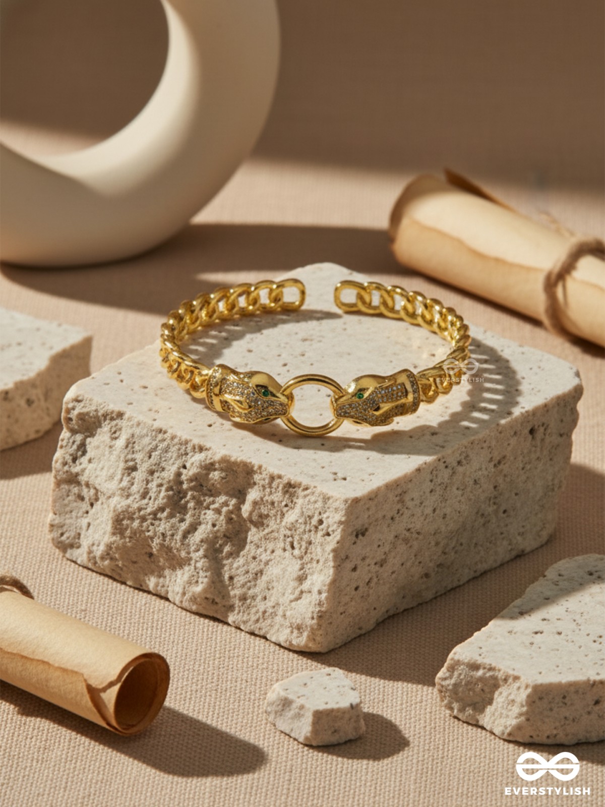 TWIN FLAME - 18K GOLD PLATED ANTI-TARNISH  TEXTURED BRACELET INLAID WITH CUBIC ZICRONIA STONES