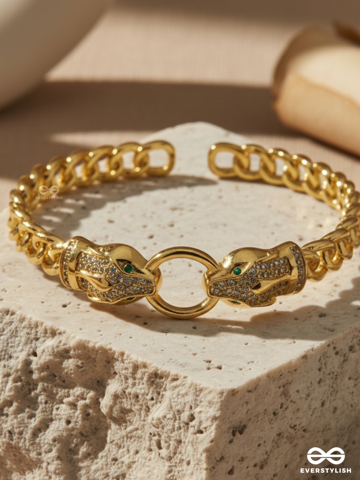 TWIN FLAME - 18K GOLD PLATED ANTI-TARNISH  TEXTURED BRACELET INLAID WITH CUBIC ZICRONIA STONES