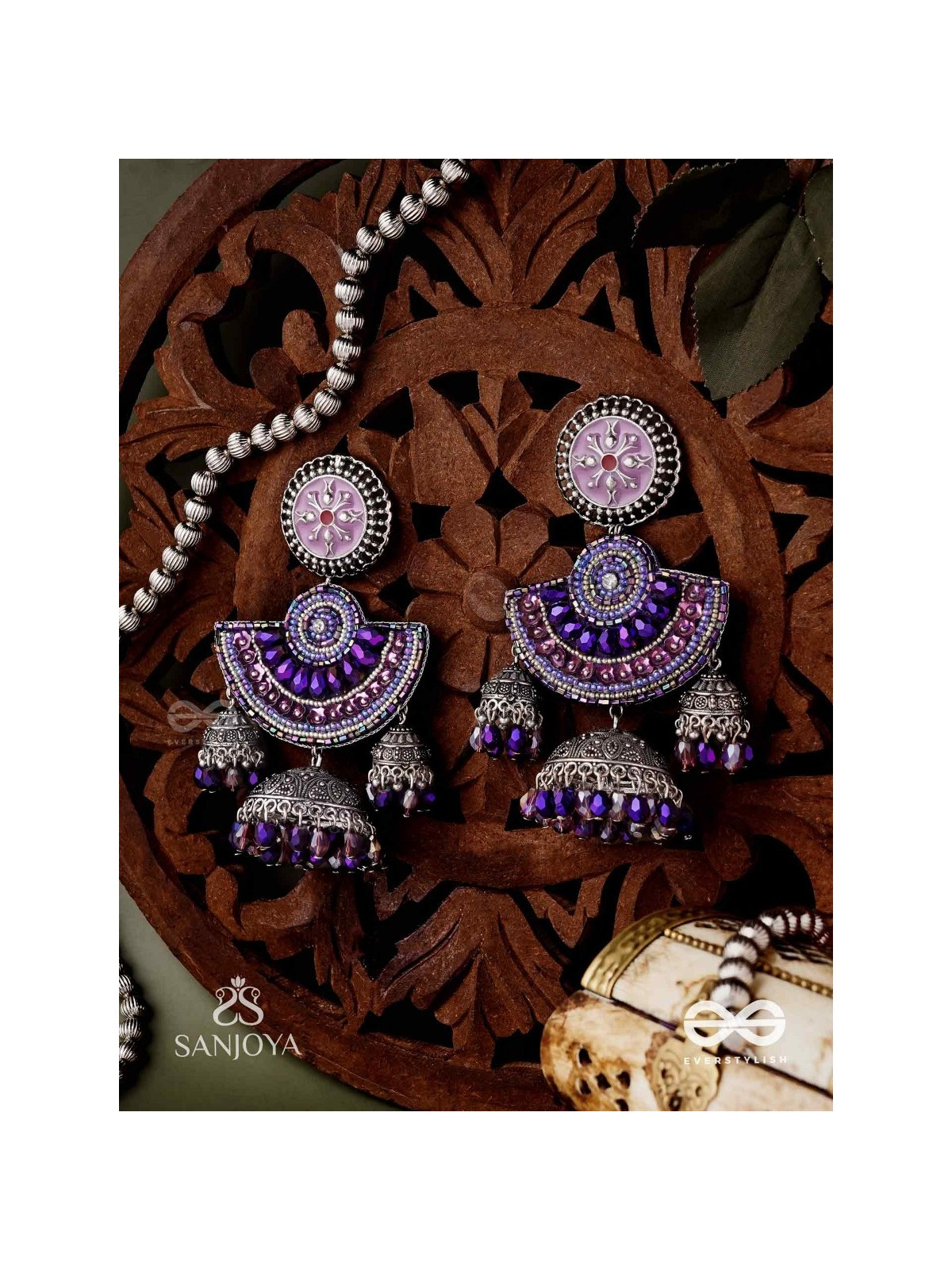 NEELASHREE- BLUE BEAUTY-HAND EMBROIDERED EARRINGS EMBELLISHED WITH GLASS BEADS AND CUTDANA WORK