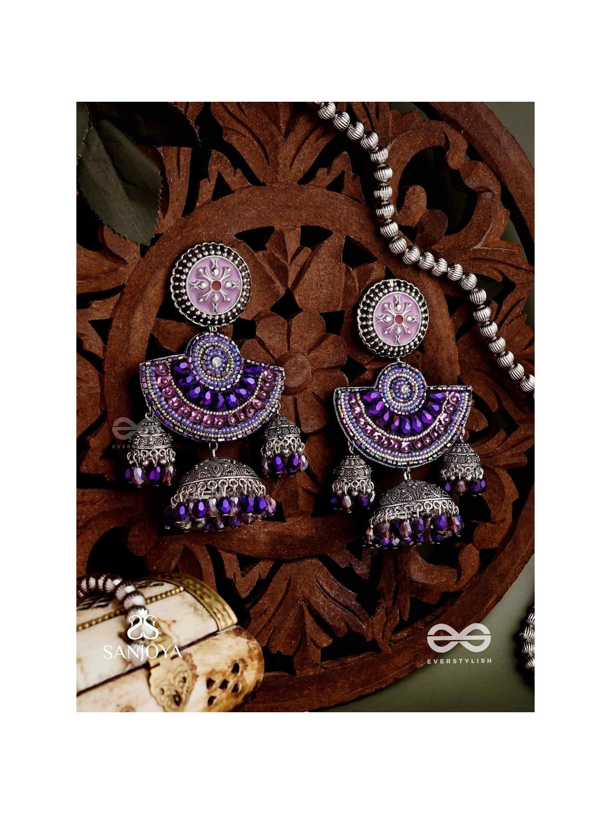 NEELASHREE- BLUE BEAUTY-HAND EMBROIDERED EARRINGS EMBELLISHED WITH GLASS BEADS AND CUTDANA WORK