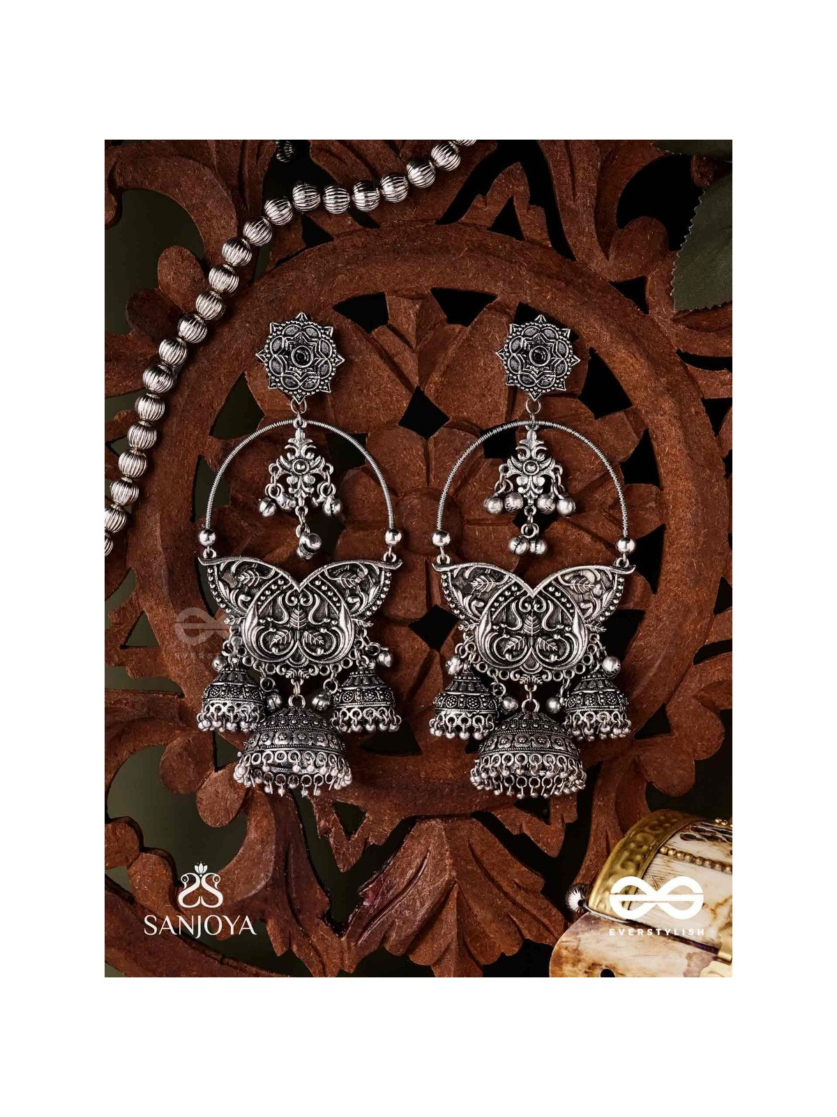  CHANDRAVALLARI-MOON VINE-SUBTLE SILVER CHANDBAALI ADORNED WITH GHUNGHROO'S