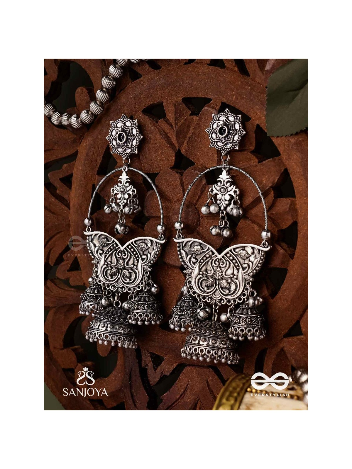  CHANDRAVALLARI-MOON VINE-SUBTLE SILVER CHANDBAALI ADORNED WITH GHUNGHROO'S
