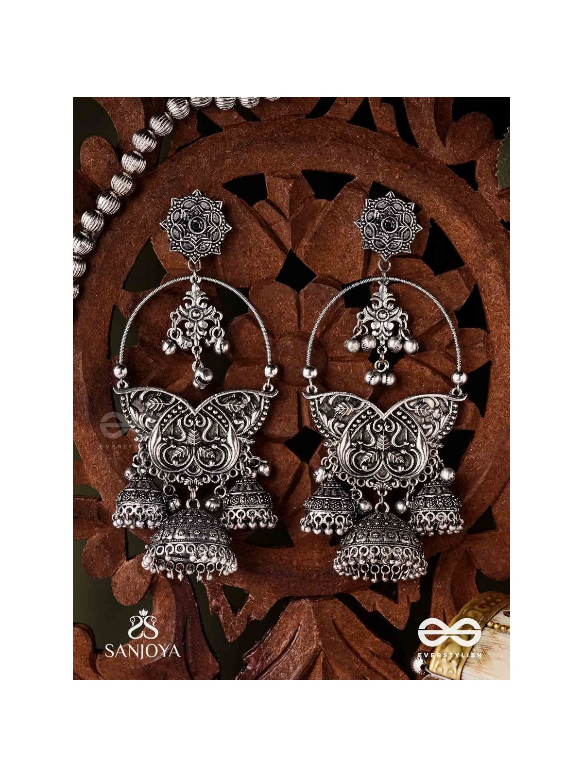  CHANDRAVALLARI-MOON VINE-SUBTLE SILVER CHANDBAALI ADORNED WITH GHUNGHROO'S