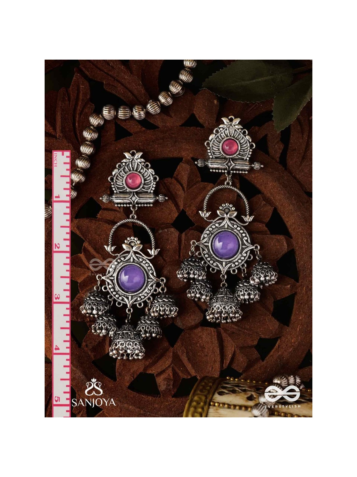  NEELADHARA-BLUE STREAM-OXIDIZED EARRINGS COMPLEMENTED BY STONES, BEADS AND DANGLING JHUMKAS