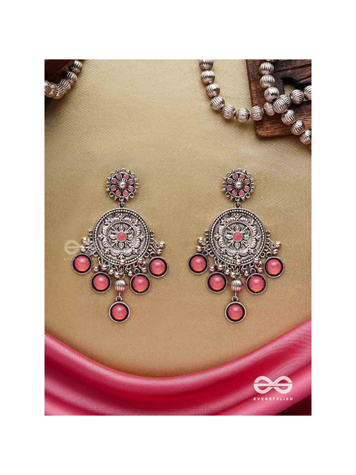 Gem Flower -Pastel Pink Oxidized earrings 