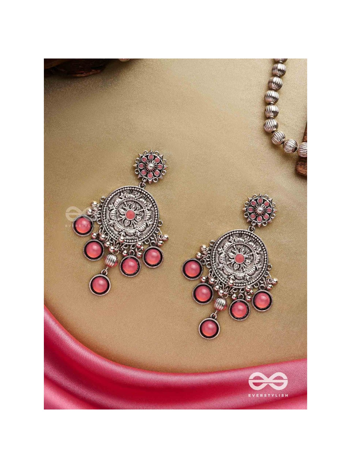Gem Flower -Pastel Pink Oxidized earrings 