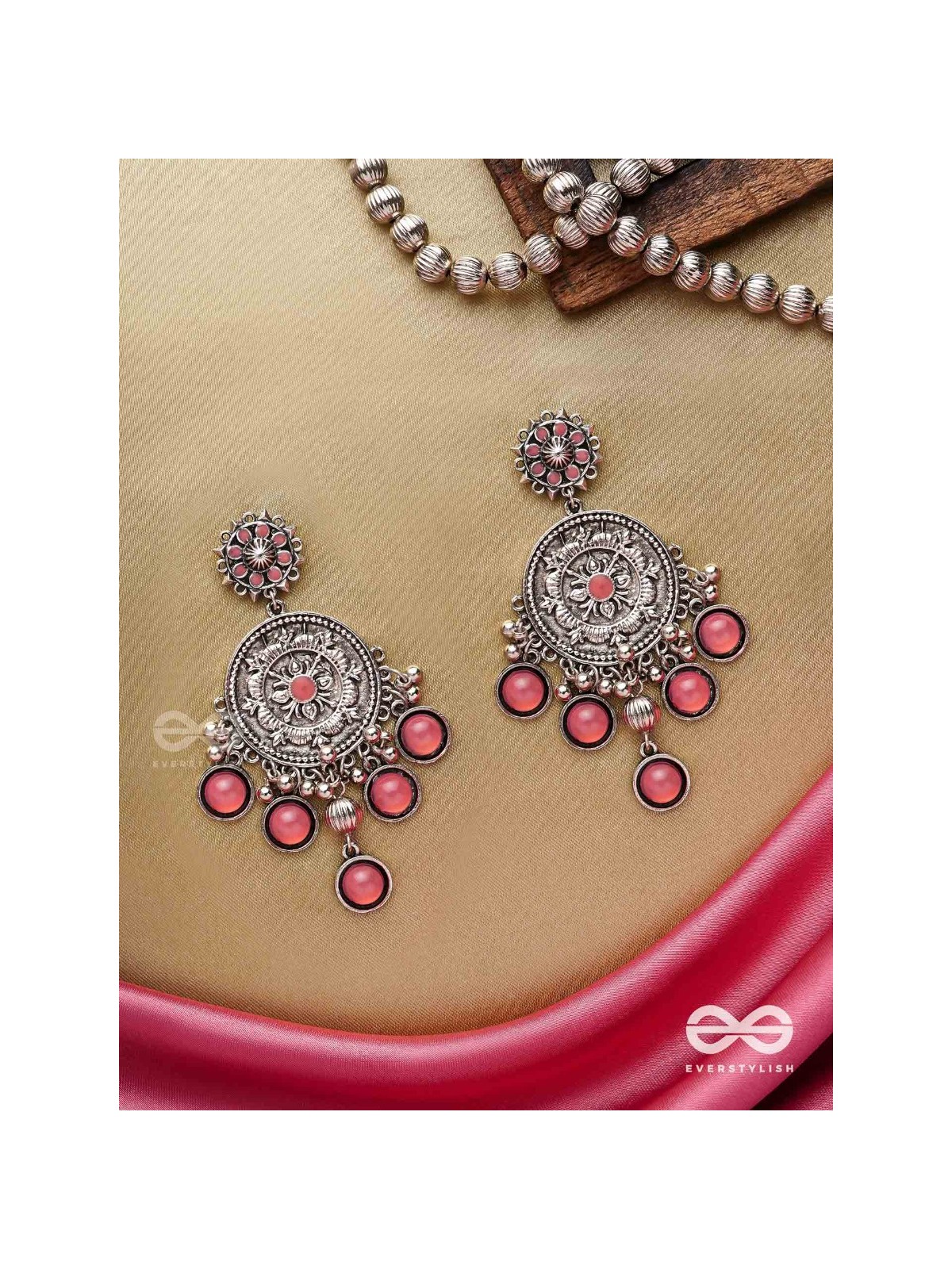 Gem Flower -Pastel Pink Oxidized earrings 