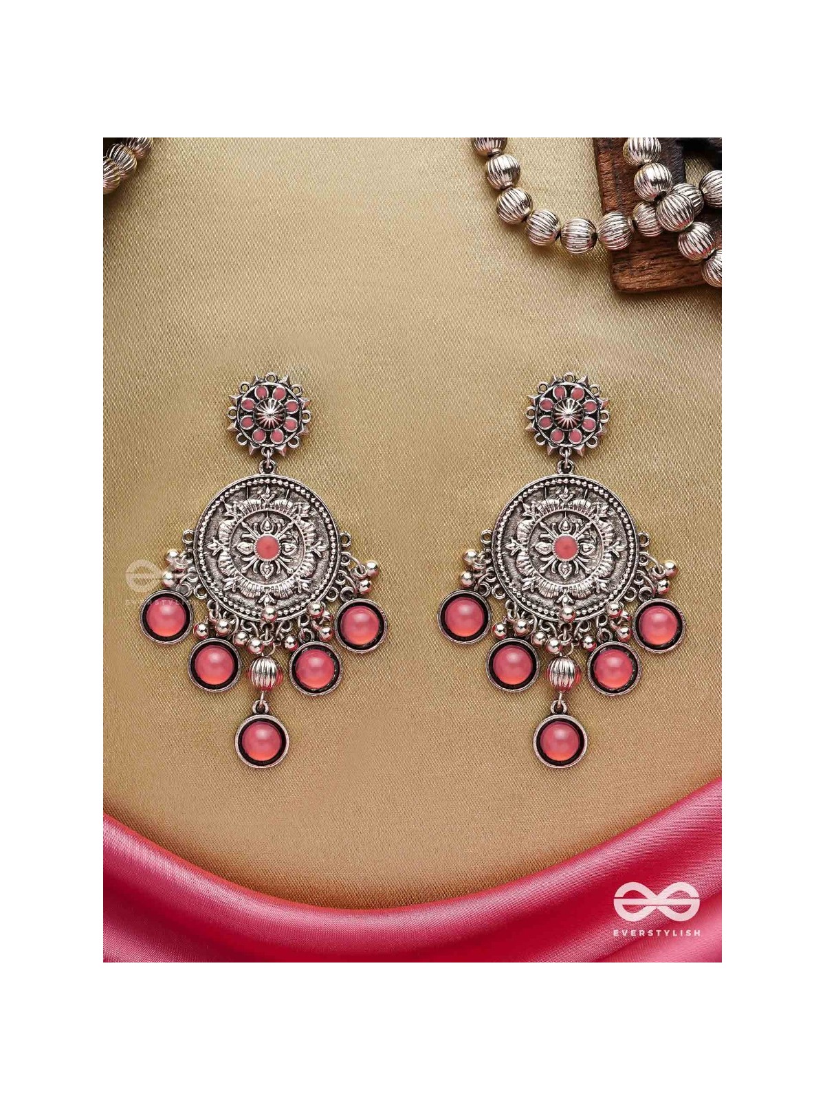 Gem Flower -Pastel Pink Oxidized earrings 
