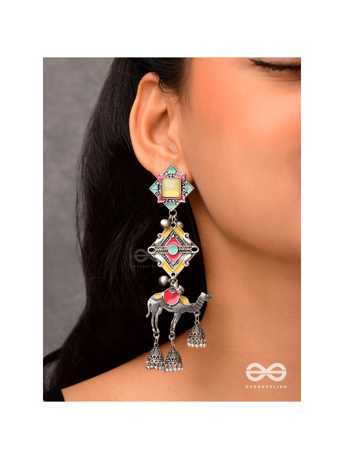 Camel's Charm- Three- Layered oxidized earrings
