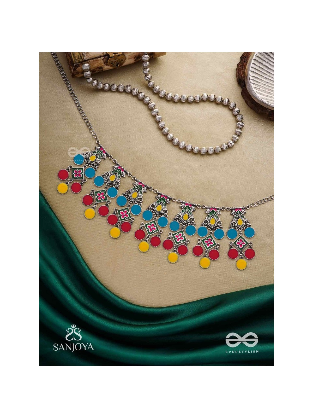 Manjari- Blossom Chain-Slender metallic chain with cascade of enamel designs.