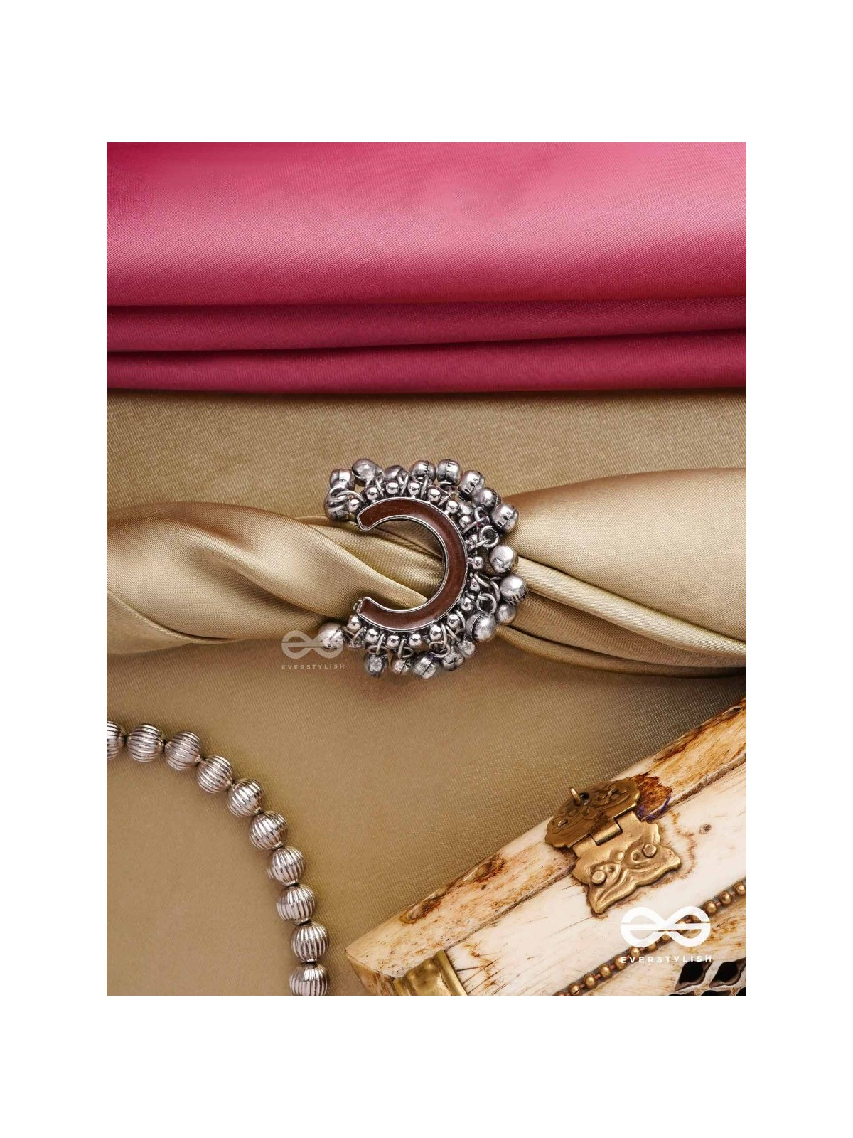 Lunar Embrace-  Oxidized adjustable  ring with ghungroos