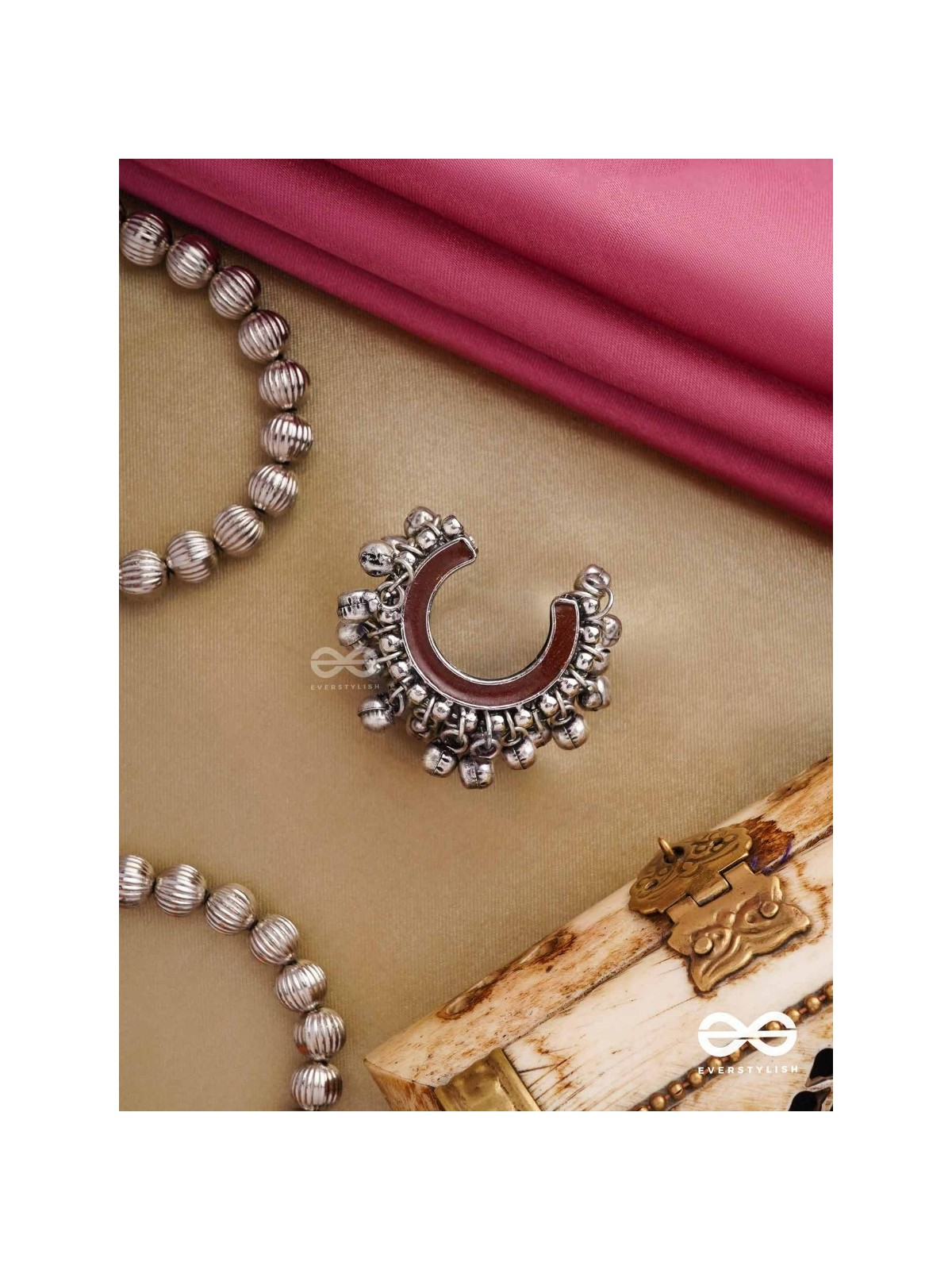 Lunar Embrace-  Oxidized adjustable  ring with ghungroos