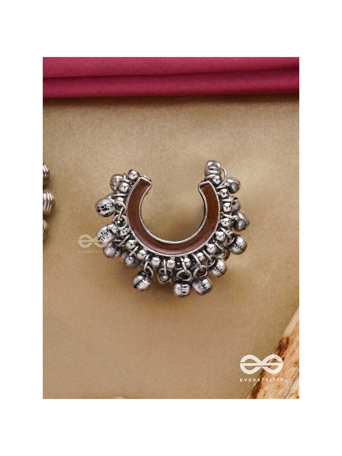 Lunar Embrace-  Oxidized adjustable  ring with ghungroos