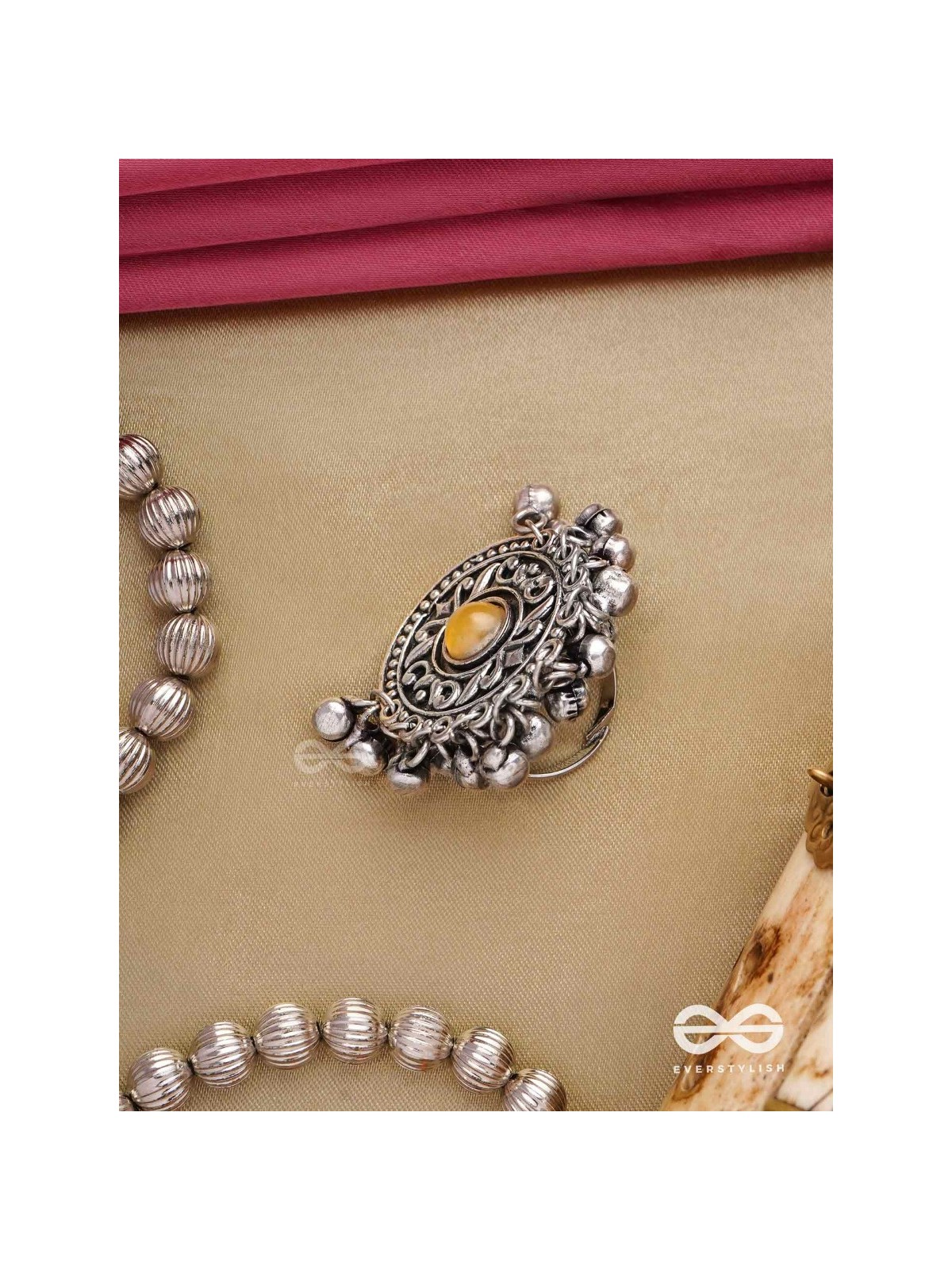 Pitamani-Yellow jewel- oxidized adjustable ring in golden hues with Ghunghroo's.