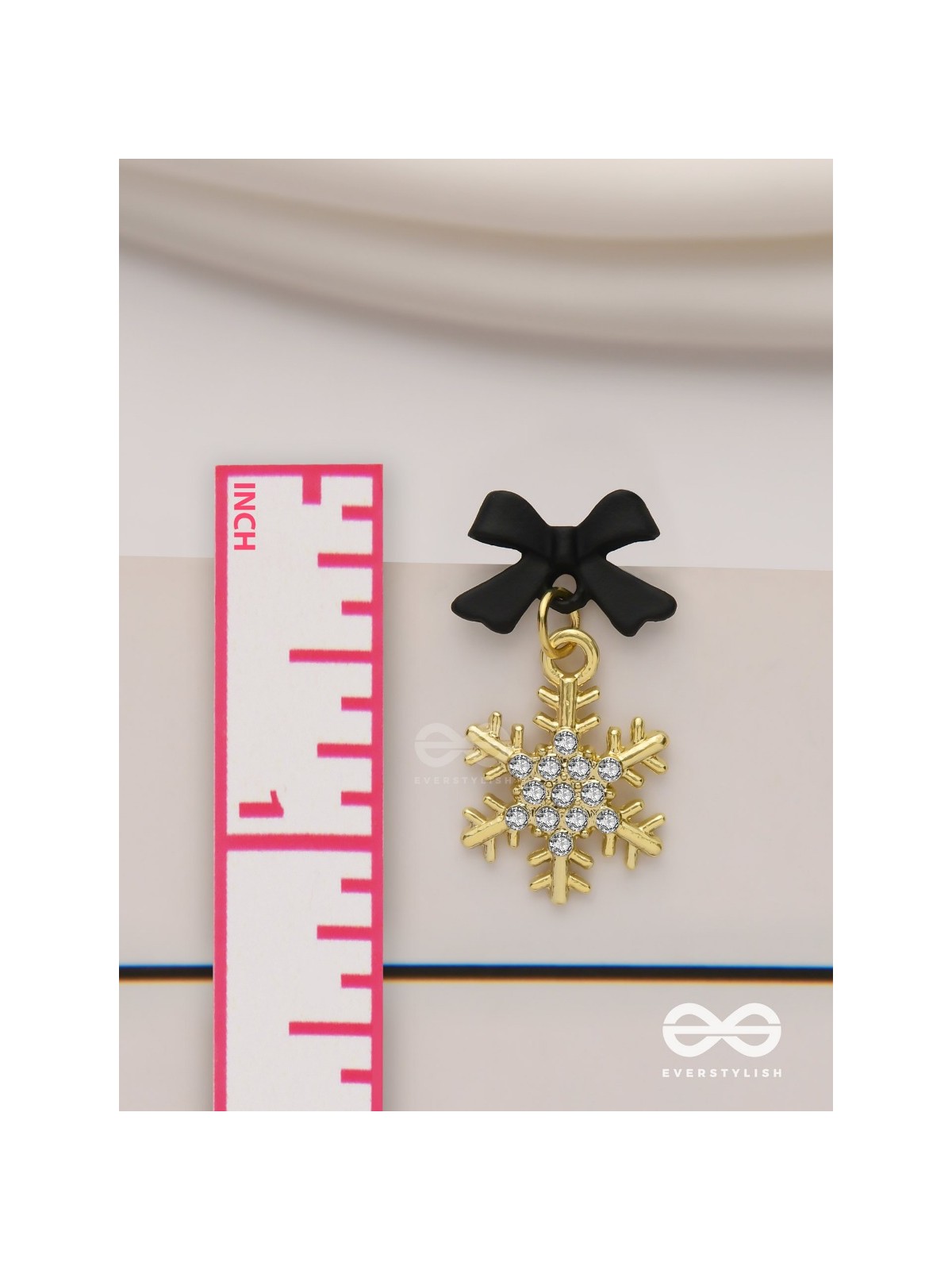 Nocturnal snowcharms- Dangling earrings with black velvety bows and golden stars 