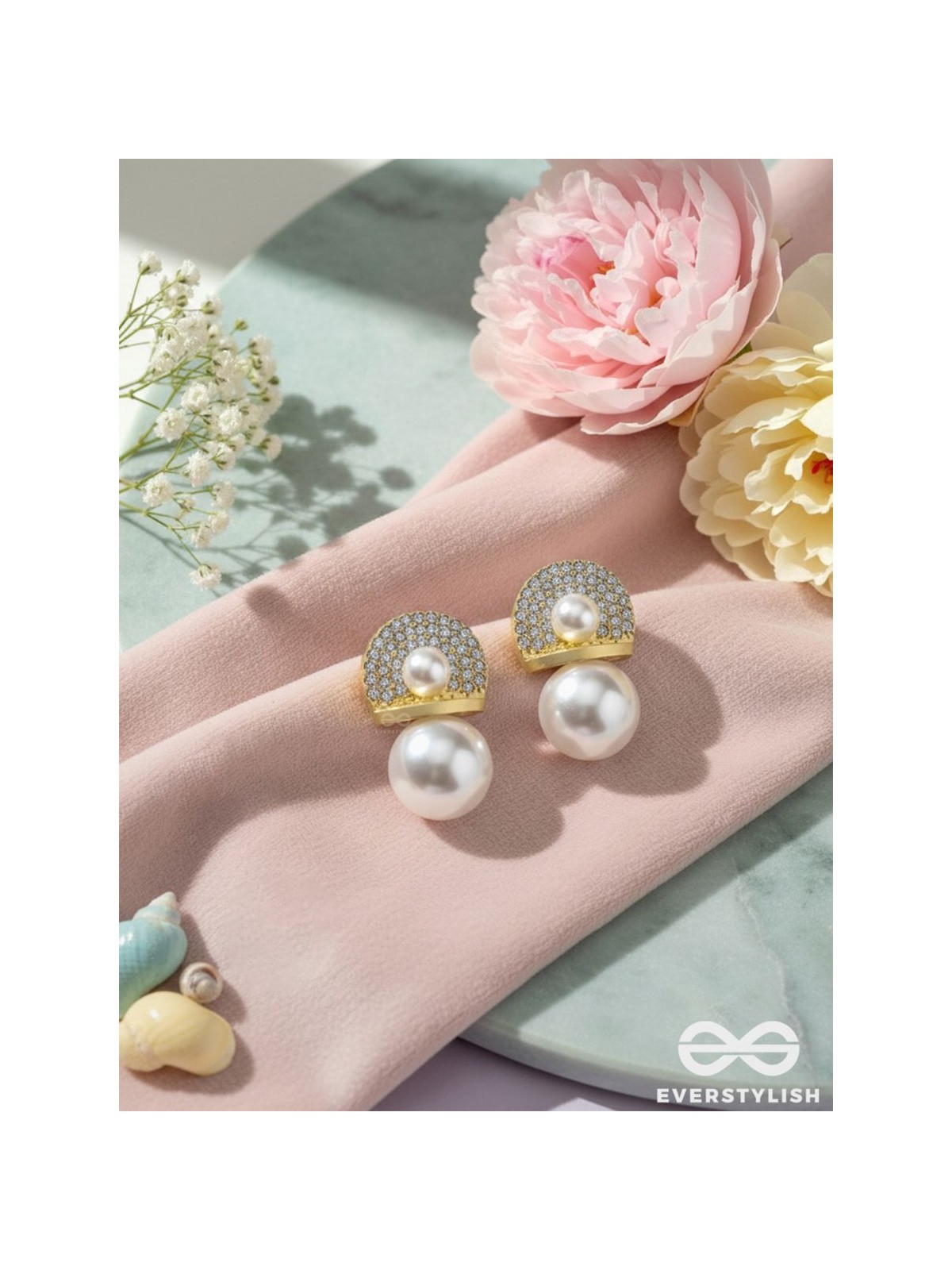Crystal orbits-  crystal studded statement earrings with dropping pearls 