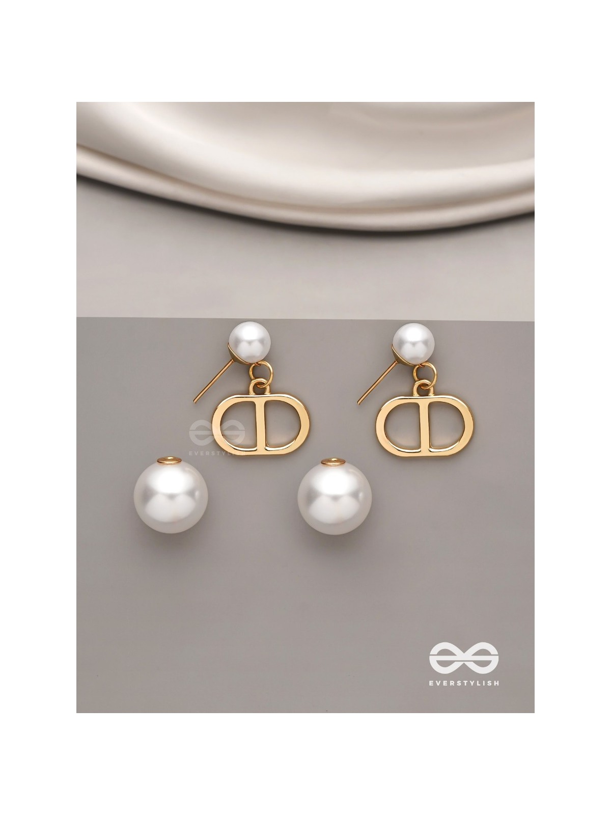Starlit orb- dangling pearl earrings with golden spheres 