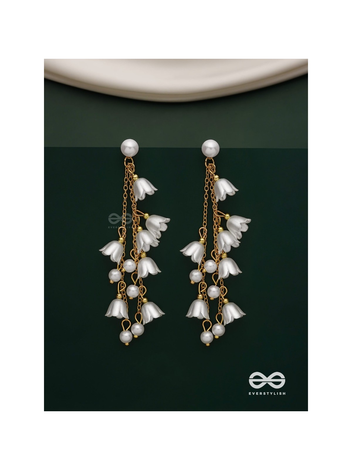 Strings of promise - Metallic dangling white rose earrings  
