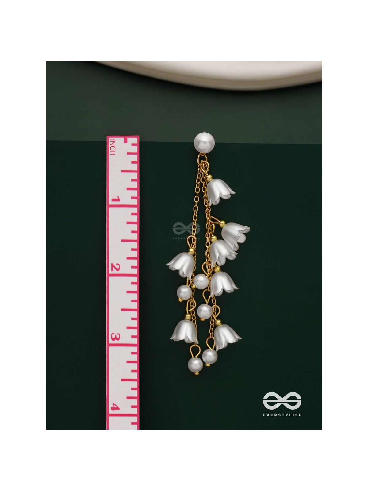 Strings of promise - Metallic dangling white rose earrings  