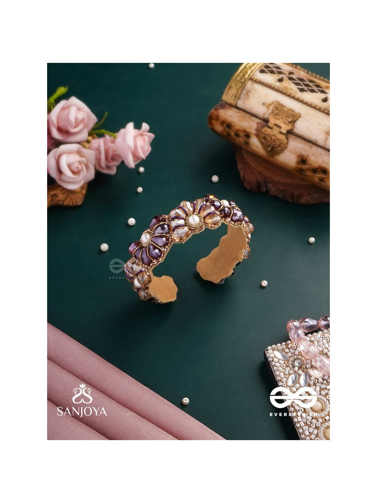 SHYAMALIKA – DARK BLOOM A FLORAL-INSPIRED BRACELET ADORNED WITH DARK-HUED GEMSTONES AND PEARLS