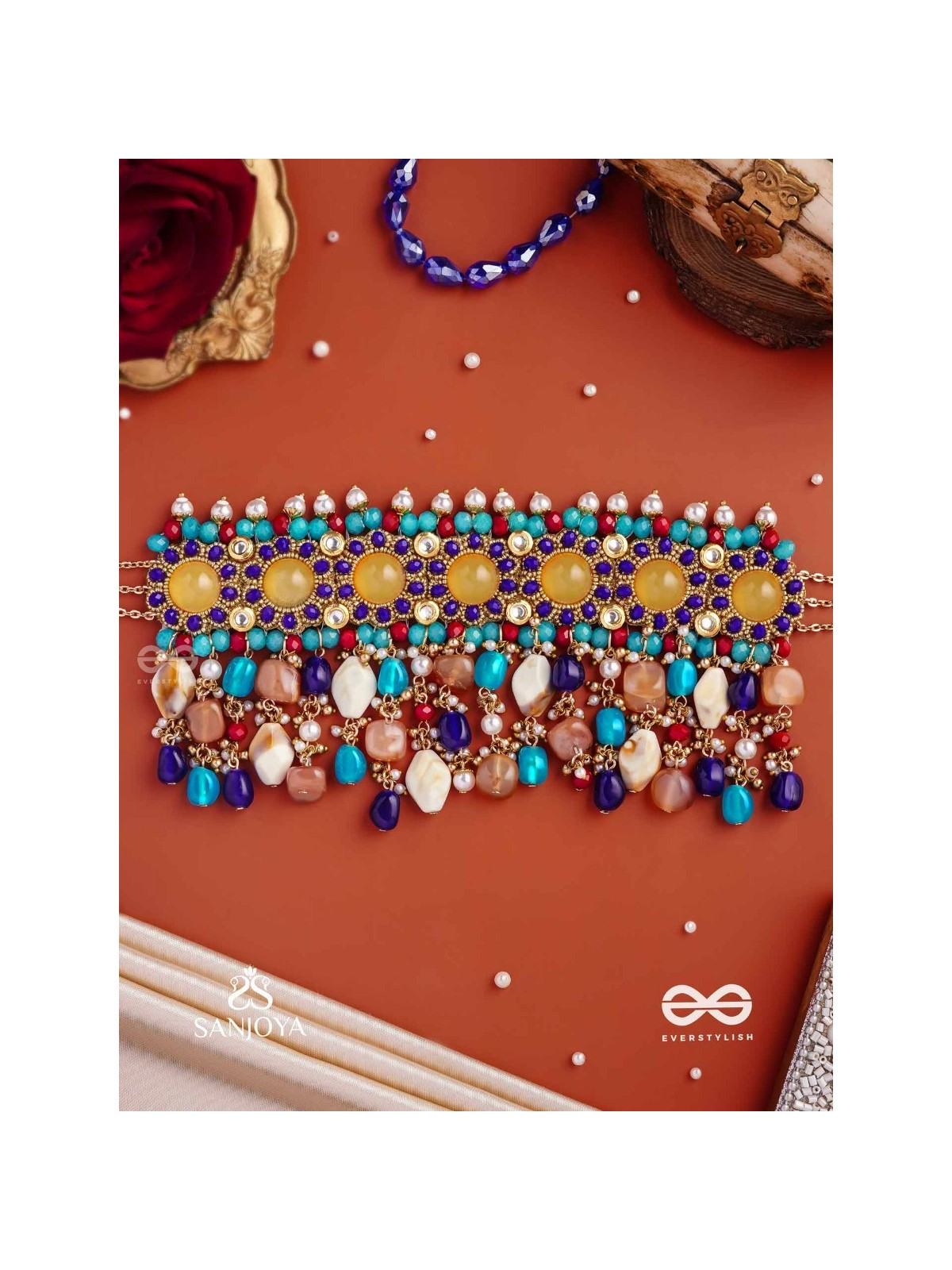 RANG TARANGINI – JAHNVI KAPOOR INSPIRED NECKPIECE WITH COLORFUL BEADS, STONES, PEARLS AND INTRICATE DESIGN
