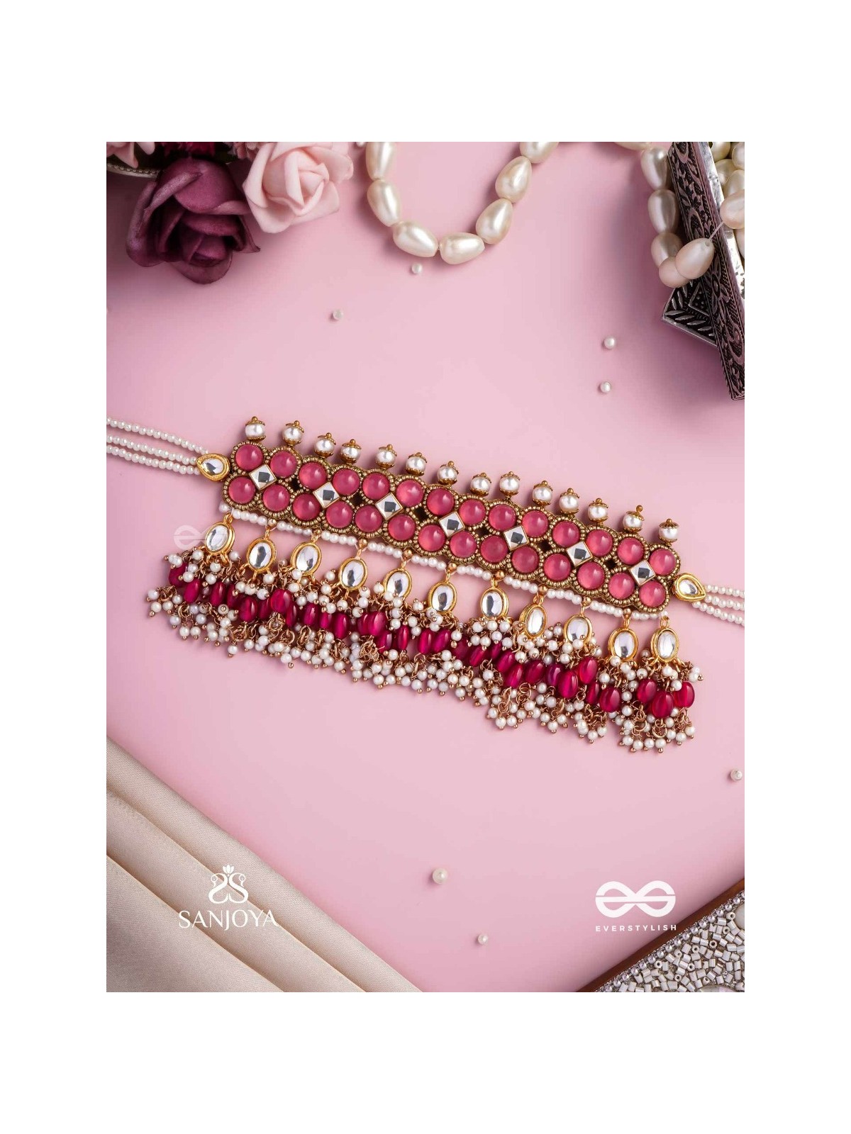 GULABI DHARA – SUHANA KHAN INSPIRED NECKPIECE FEATURING KUNDAN, RED GEMSTONES AND PEARLS