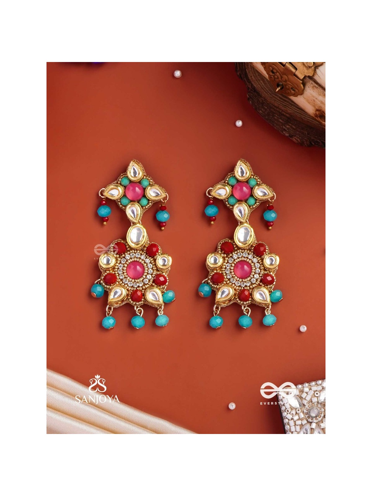 RANG TARANGINI – JAHNVI KAPOOR INSPIRED EARRINGS WITH COLORFUL BEADS, STONES, PEARLS AND INTRICATE DESIGN