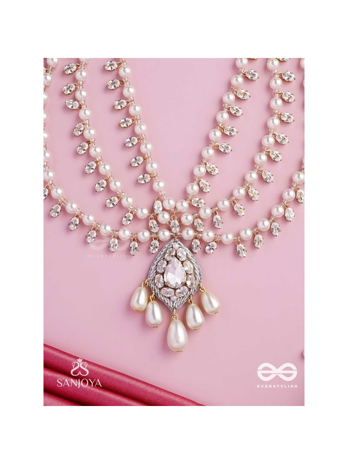 SHWETAPUSHPA– SHLOKA AMBANI INSPIRED NECKPIECE WITH SILVER ACCENTS, CZ STONES AND PEARLS