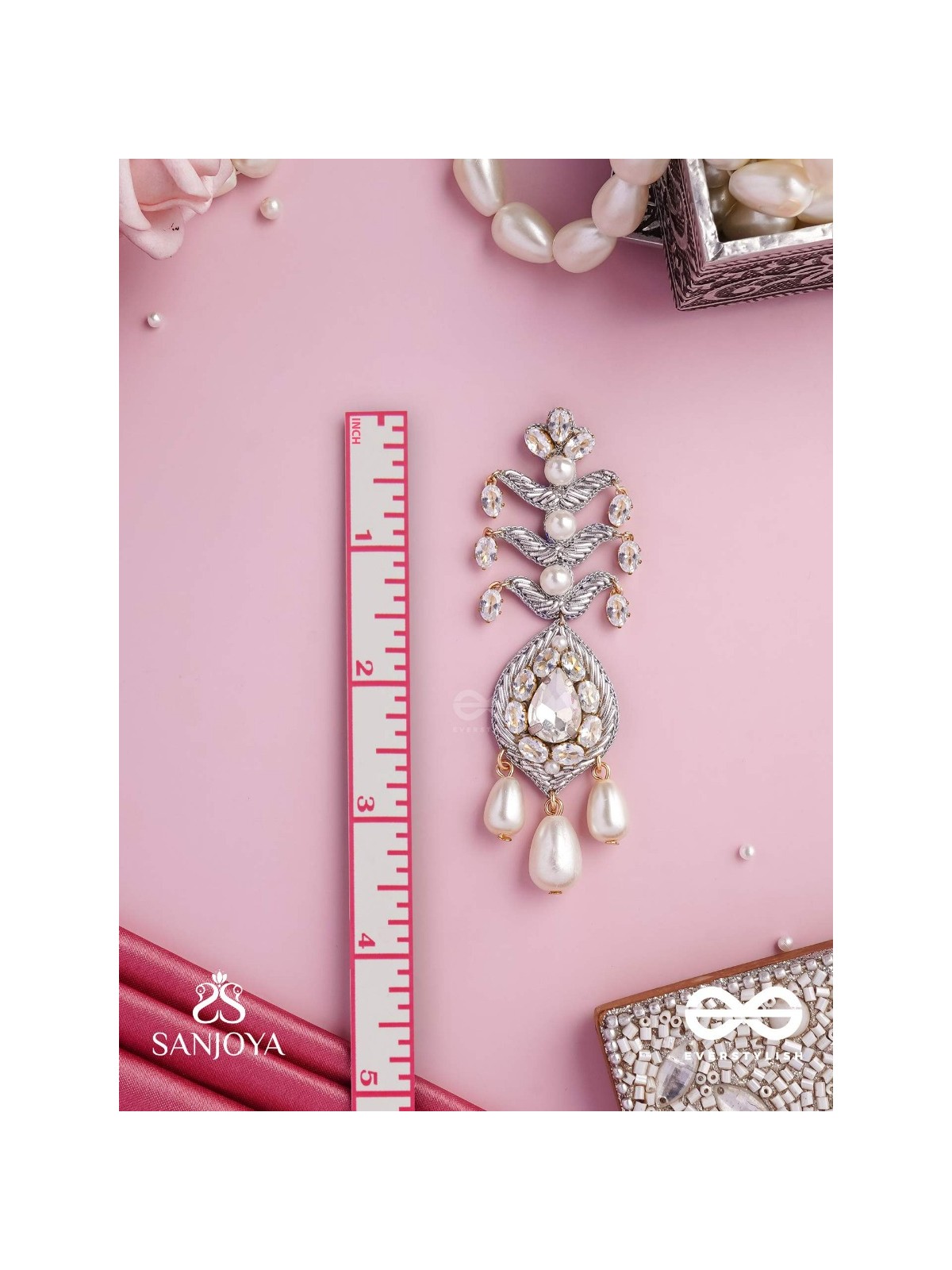 SHWETAPUSHPA– SHLOKA AMBANI INSPIRED EARRINGS WITH SILVER ACCENTS, CZ STONES AND PEARLS