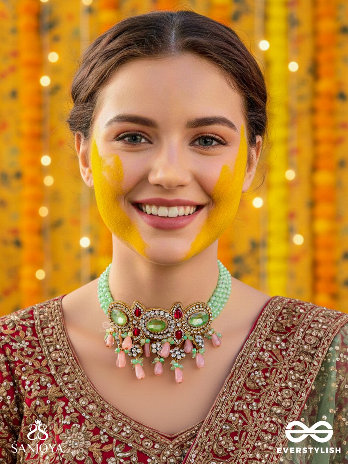 PANKHURI DHARA – SUHANA KHAN INSPIRED NECKPIECE FEATURING CASCADING PINK BEADS AND SPARKLING GEMSTONES