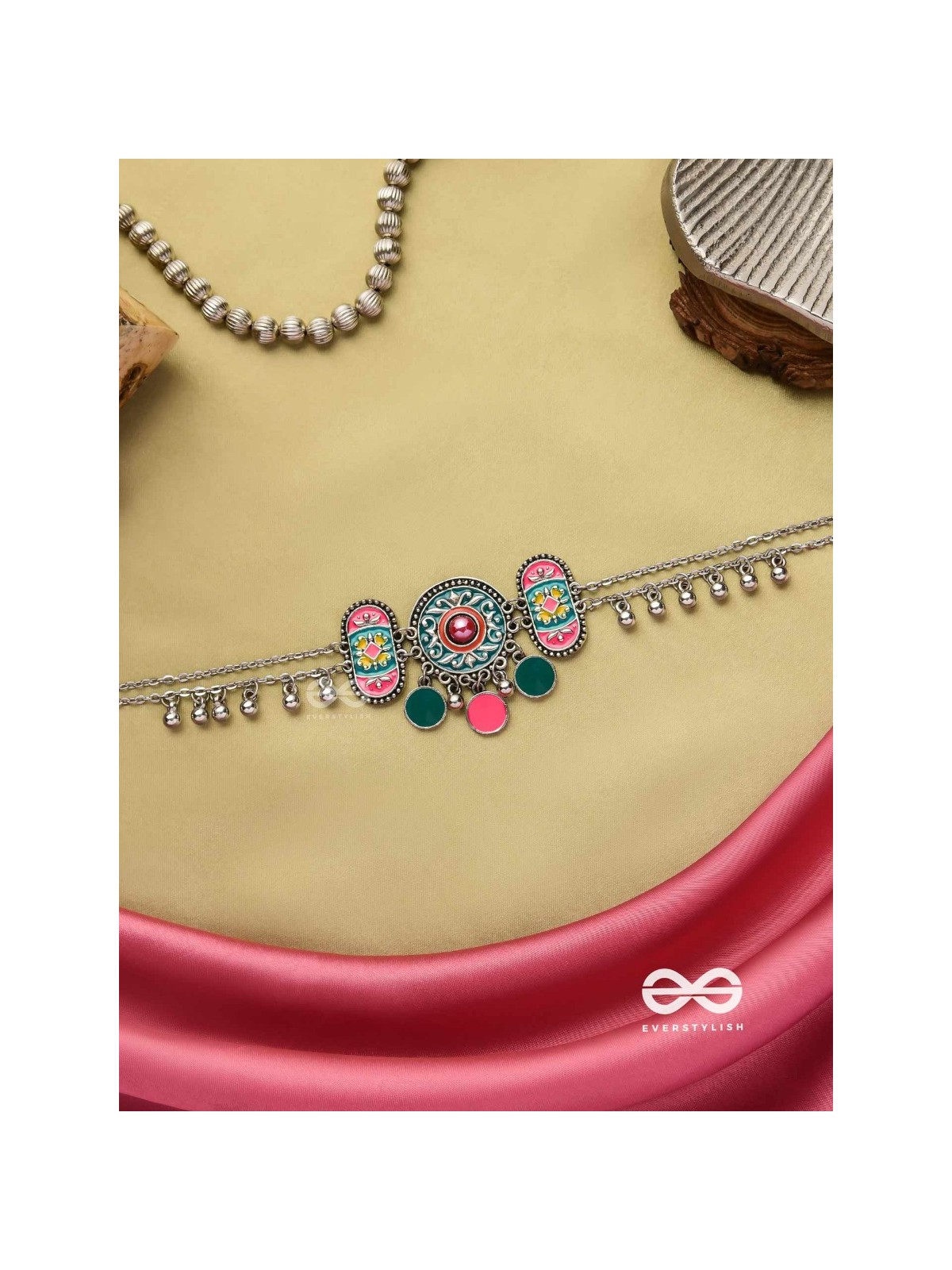 TRIBAL GRACE- ENAMELED OXIDIZED CHOKER WITH GHUNGROO'S