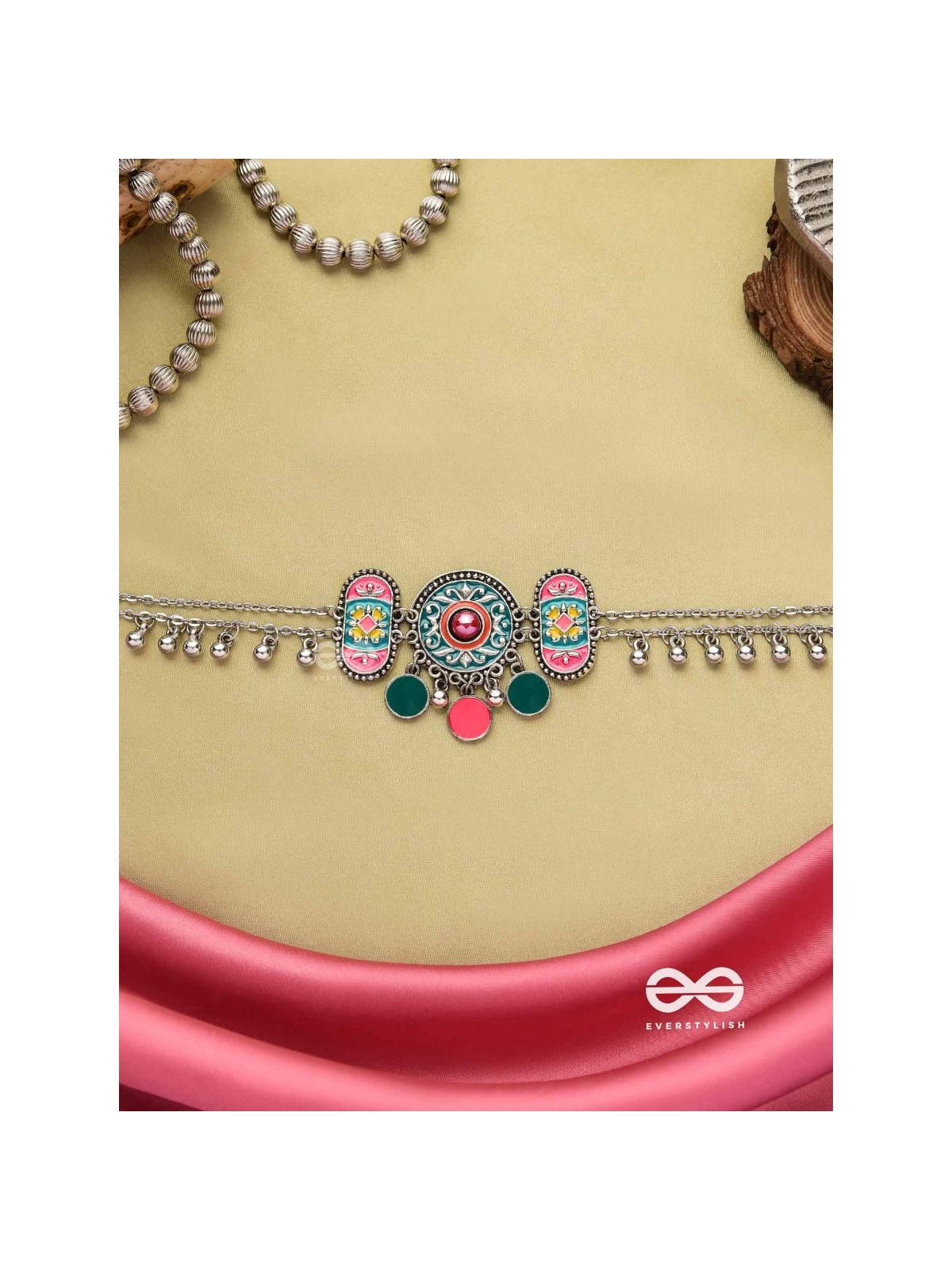 TRIBAL GRACE- ENAMELED OXIDIZED CHOKER WITH GHUNGROO'S