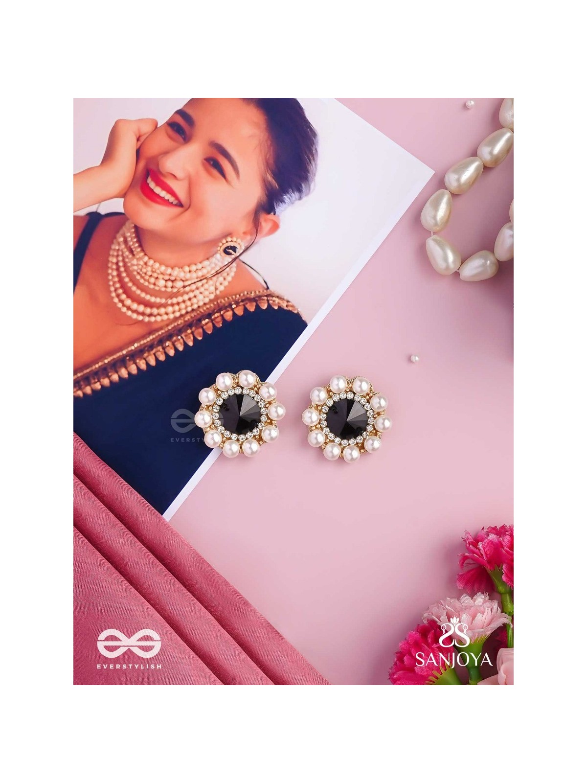 RATRIRATNA – ALIA BHATT INSPIRED EARRINGS WITH A BLACK STONE AND PEARLS, SYMBOLIZING PURITY AND ELEGANCE