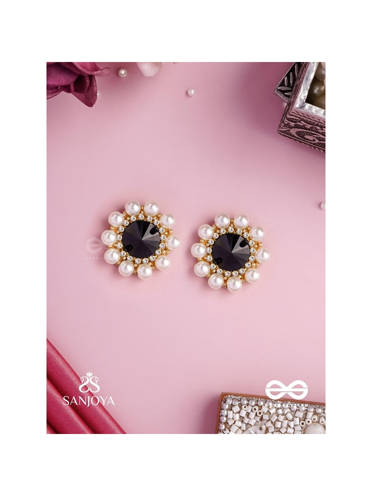 RATRIRATNA – ALIA BHATT INSPIRED EARRINGS WITH A BLACK STONE AND PEARLS, SYMBOLIZING PURITY AND ELEGANCE