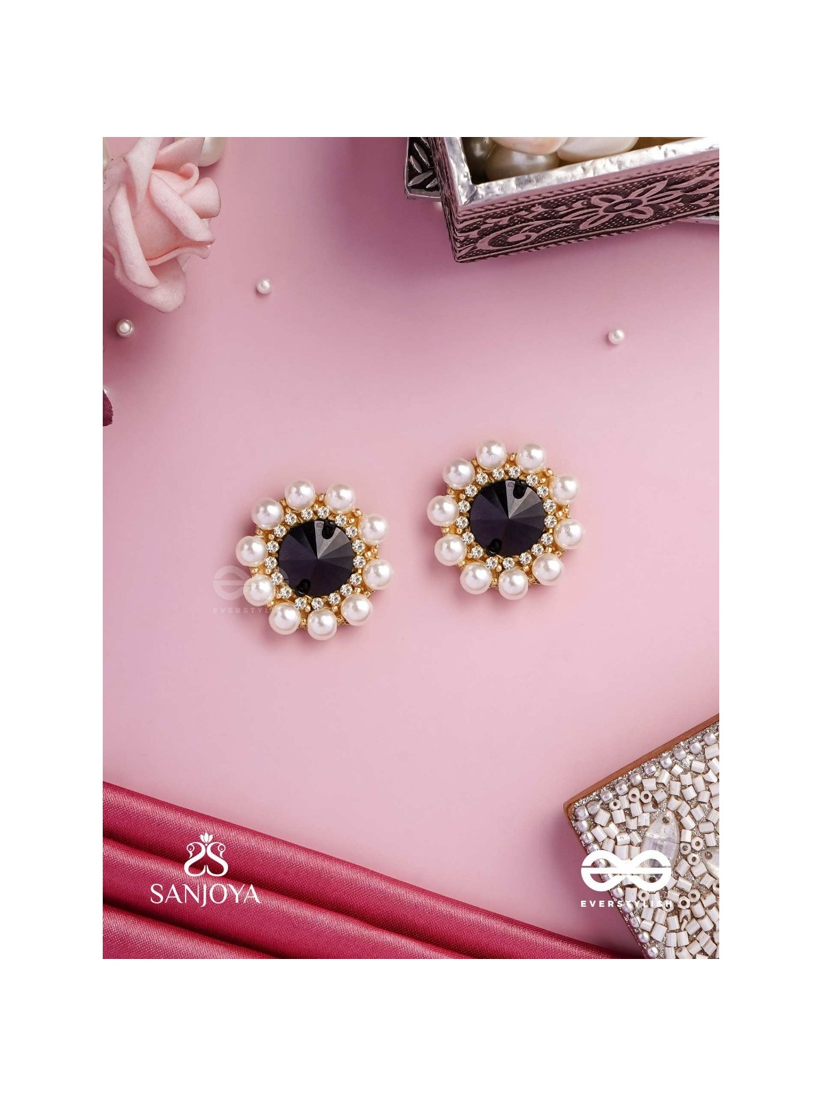 RATRIRATNA – ALIA BHATT INSPIRED EARRINGS WITH A BLACK STONE AND PEARLS, SYMBOLIZING PURITY AND ELEGANCE