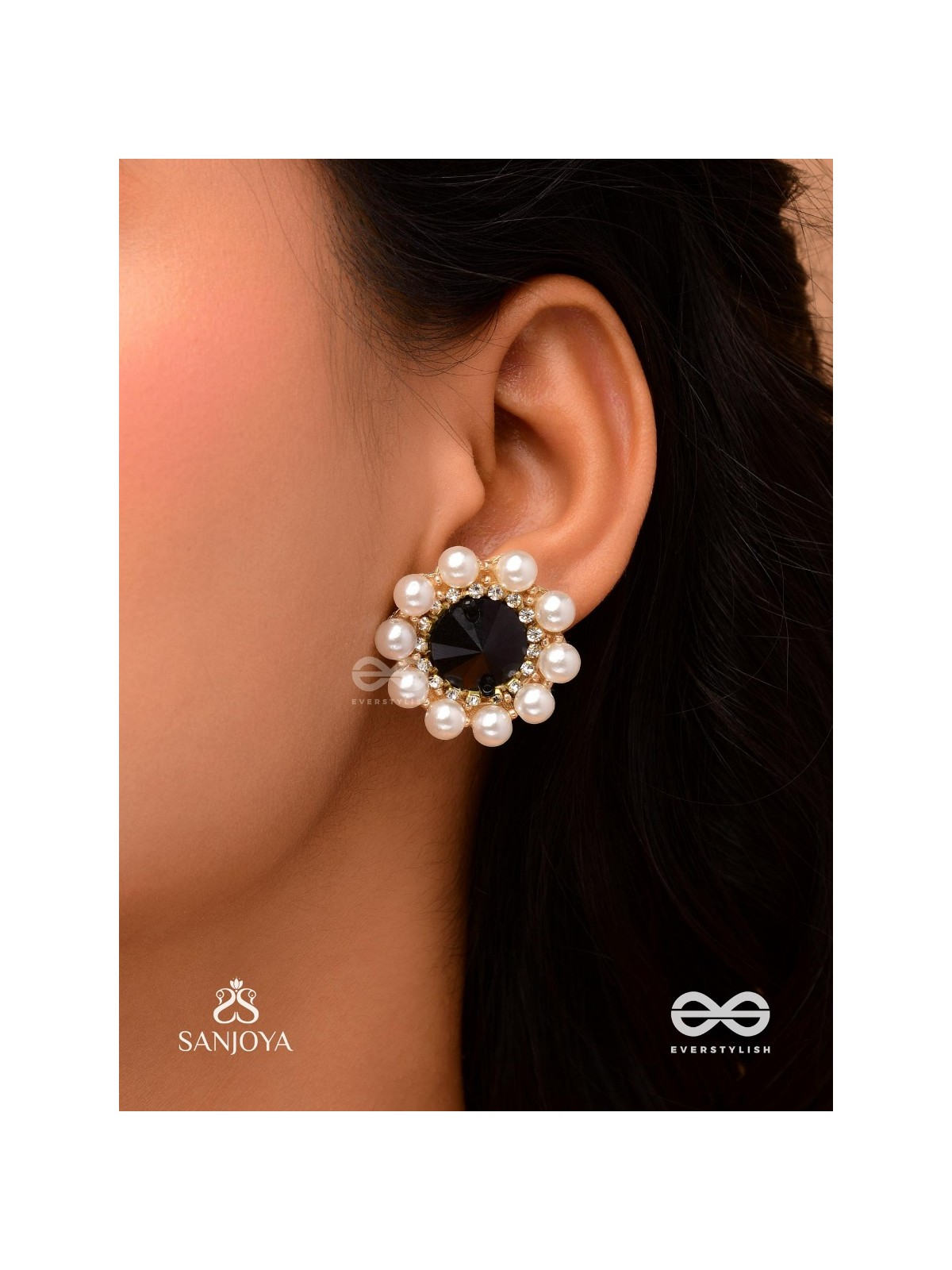 RATRIRATNA – ALIA BHATT INSPIRED EARRINGS WITH A BLACK STONE AND PEARLS, SYMBOLIZING PURITY AND ELEGANCE