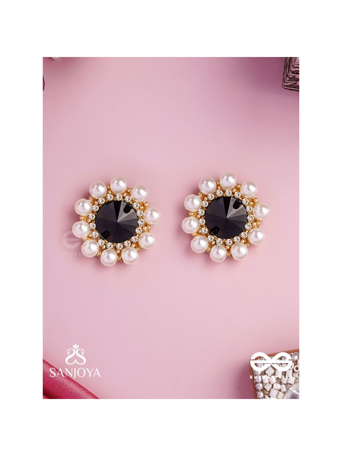 RATRIRATNA – ALIA BHATT INSPIRED EARRINGS WITH A BLACK STONE AND PEARLS, SYMBOLIZING PURITY AND ELEGANCE