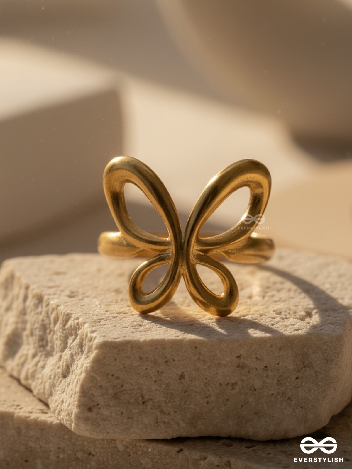 BUTTERFLY BLISS - GOLDEN STAINLESS STEEL ANTI-TARNISH RING