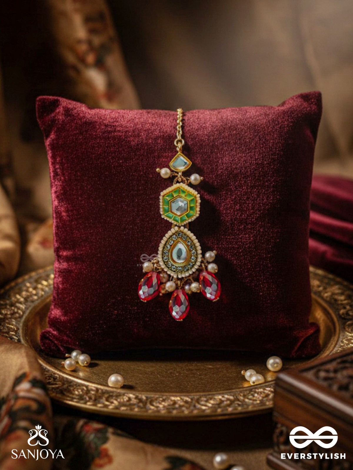 RUPANJALI - TRIBUTE TO BEAUTY - PEARLS, BEADS AND KUNDAN HAND EMBROIDERED MAANG TIKA