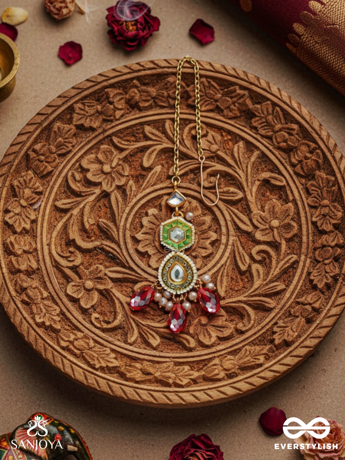 RUPANJALI - TRIBUTE TO BEAUTY - PEARLS, BEADS AND KUNDAN HAND EMBROIDERED MAANG TIKA