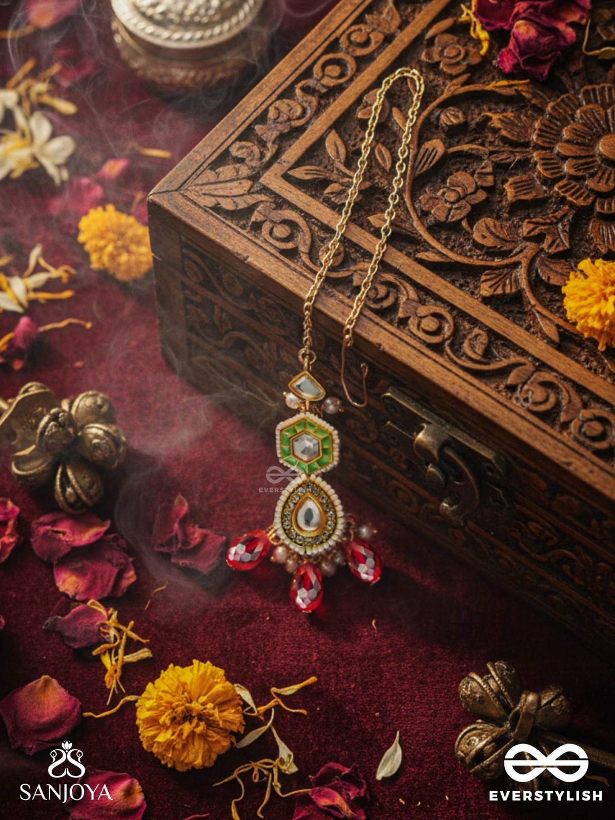 RUPANJALI - TRIBUTE TO BEAUTY - PEARLS, BEADS AND KUNDAN HAND EMBROIDERED MAANG TIKA