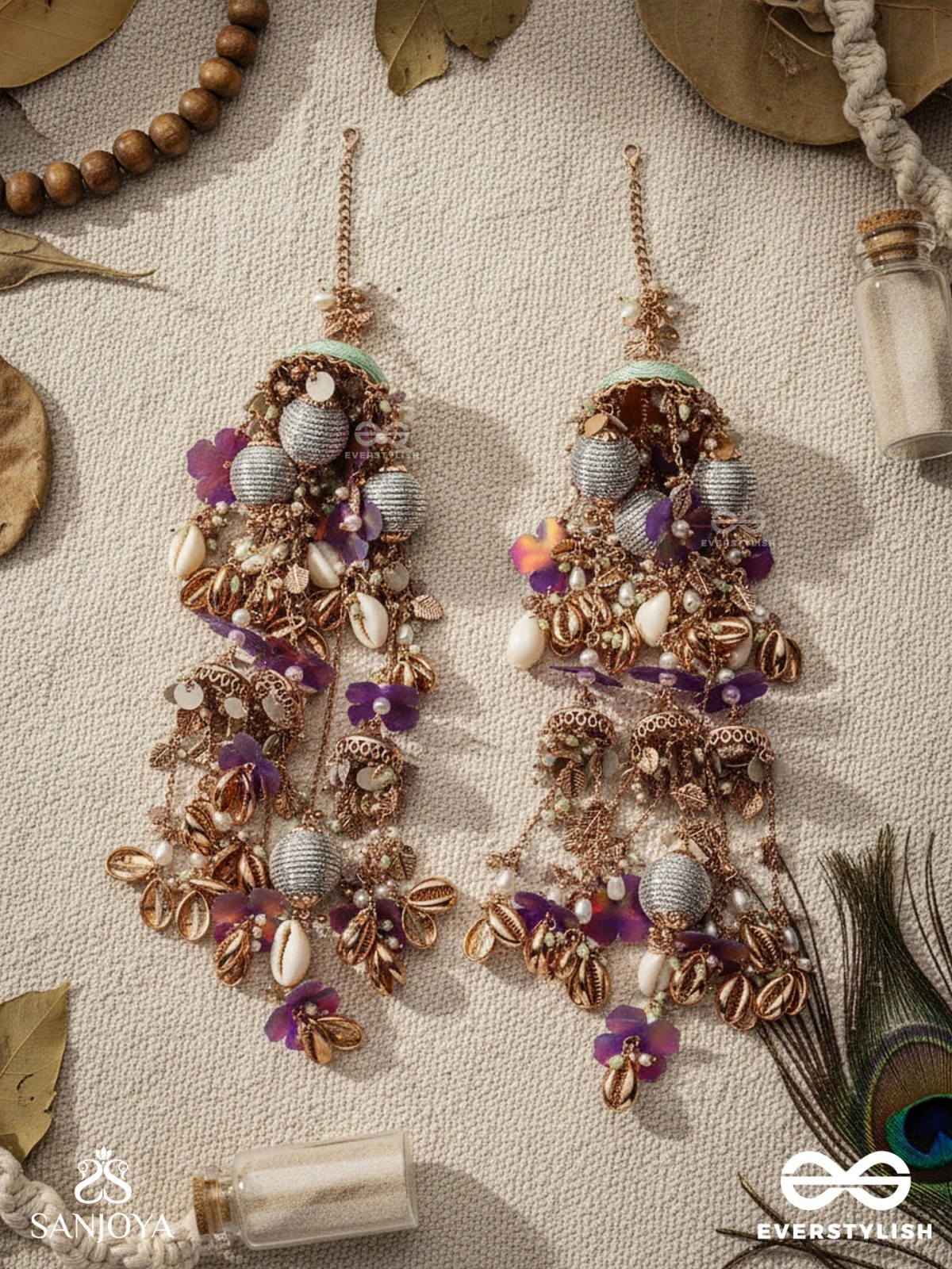 RANGOLIKA - A CANVAS OF COLORS - FLORAL INSPIRED METALLIC CHAINS WITH VIBRANT BEADS AND SHELLS  HAND EMBROIDERD KALEERE 
