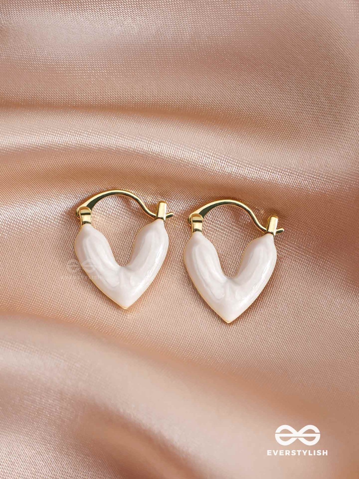AURORA HEARTS - WHITE ENANMELED HEART STUD EARRINGS