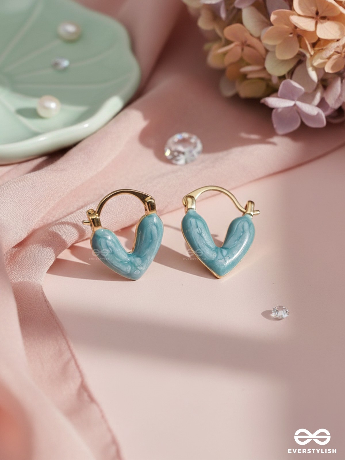 SERENIC SOLACE - BLUE ENAMELED HEART STUD EARRINGS