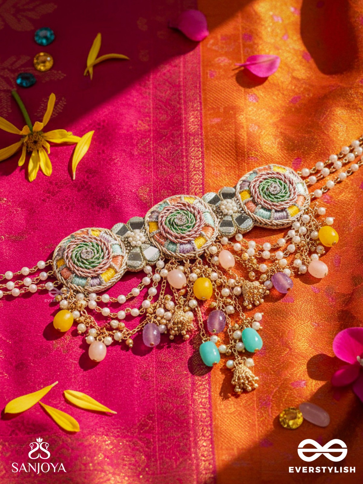 RANGVATI - FULL OF COLORS - EXQUISITE MULTI-HUED CHOKER WITH PEARL AND CRYSTAL EMBELLISHMENTS