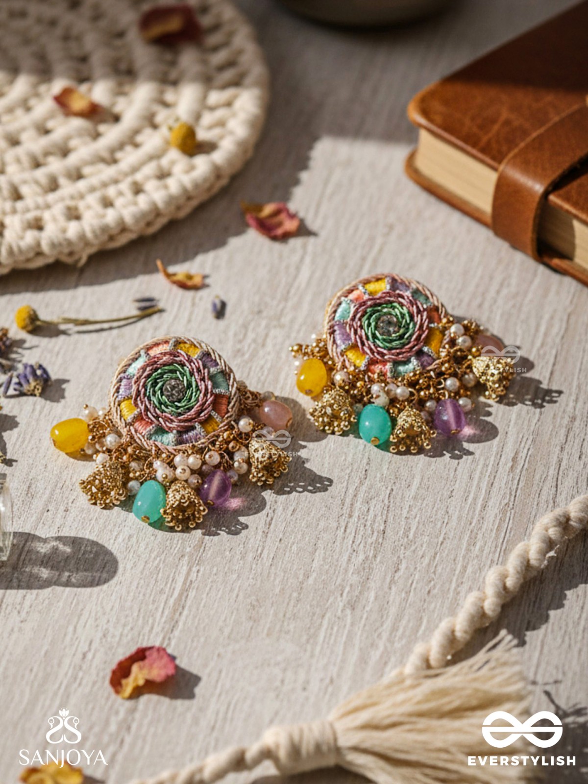 RANGVATI - FULL OF COLORS - EXQUISITE MULTI-HUED EARRINGS WITH PEARL AND CRYSTAL EMBELLISHMENTS
